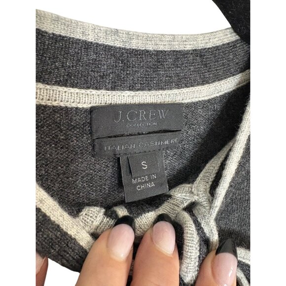 J. Crew Collection Cashmere 1/2 Button Tie Neck Sweater Grey-sz Small - Picture 2 of 8